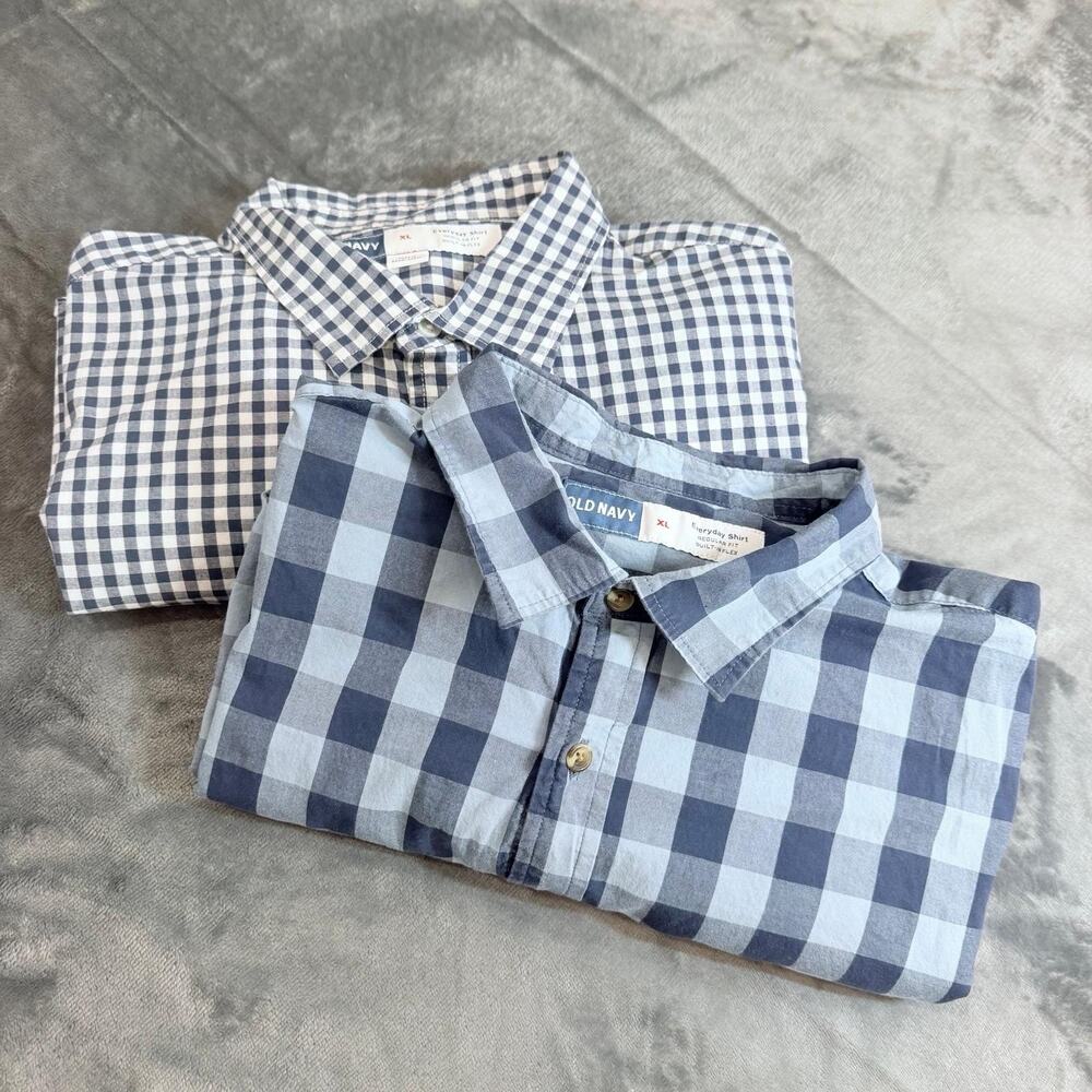 Bundle 2 Old Navy Everyday Shirt W/ Built In Flex Blue Paid Sz XL Regular Fit